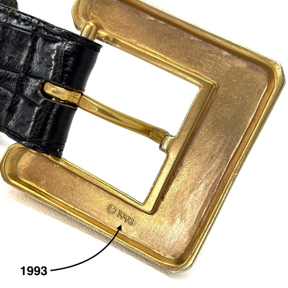 Vintage Brighton Belt Size XS/S Black Crock Embossed Leather Chunky Gold Buckle main image 6